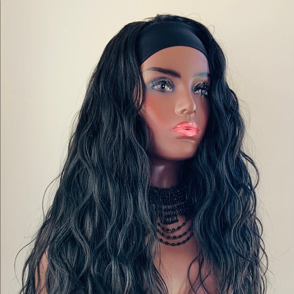 A Pretty “Put On & Go” Long Black Premium Fiber Headband Wig - Daily Wear/Event - Picture 7 of 16
